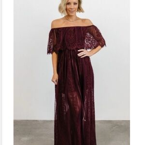Baltic Born Burgundy Off-Shoulder Lace Maxi Dress